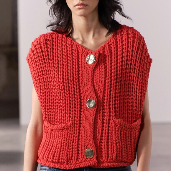 Zara Sleeveless Cropped Knit Sweater Vest Red Blogger Fav Size Small - Picture 10 of 10